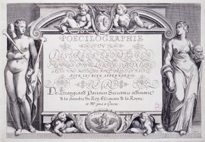 Calligrafia francese: Poecilografia, frontespizio, di Baptiste de Beaugrand nel 1606. da French School