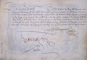 Calligrafia francese: Ricevuta a favore di Bernard de Beaugrand rilasciata il 2 luglio 1623. Biblioteca storica della città di Parigi. da French School