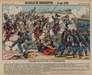 Cuirassiers francesi che caricano la fanteria prussiana alla battaglia di Reichshoffen, guerra franco-prussiana, 6 agosto 1870 da French School