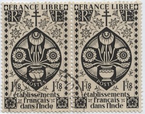 Stabilimenti francesi in India - FRANCE LIBRE e Croce di Lorena - Francobollo 1942 da French School