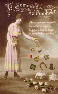 Cartolina francese raffigurante La Semeuse de Bonheur (La seminatrice di buona fortuna), 29 marzo 1914