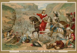 Truppe francesi comandate dal cardinale Richelieu forzano il passo a Suza, Savoia, 1629 da French School
