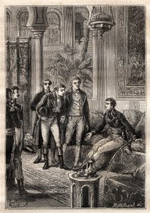 Friedrich Konrad Hornemann (1772-1801) incontra Napoleone Bonaparte al Cairo nel 1797 alla presenza di Gaspard Monge (1746-1818) e Claude Louis Berthollet (1748-1822) - illustrazione tratta da 