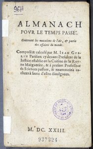 Frontespizio del libro "Almanach pour le temps passé", di Jean Guerin