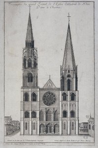 Frontespizio del grande portale della Chiesa Cattedrale di Notre Dame a Chartres, disegnato sul posto da Saint Vincent Geografo Ingegnere, sd. XIX secolo da French School