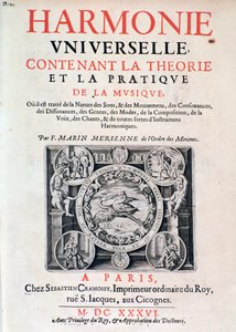 Frontespizio di Harmonie universelle contenant la theorie et la pratique de la musique di Marin Mersenne (Marin Mersennus o le Pere Mersenne) (1588-1648), 1637