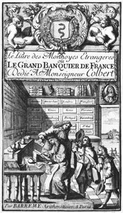 Frontespizio di Le Grand Banquier de France ou Le Livre des Monnaies Etrangeres di Bertrand Francois Barreme, fine XVII secolo da French School