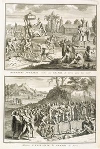 Riti funebri e modalità di sepoltura dei signori dopo la loro morte, in Perù, illustrazione da Cerimonie e costumi religiosi, inciso da Bernard Picart (1673-1733) 1722