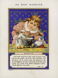 Ragazza che gioca con bambole e ciotola per mescolare, Marmite