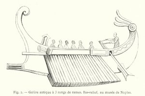 Galea antica a 3 file di remi, Bassorilievo, al museo di Napoli da French School