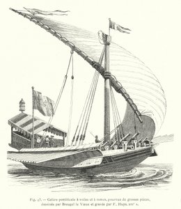 Galea pontificale a vele e remi, dotata di pezzi grossi, disegnata da Breugel il Vecchio e incisa da F Huys, XVI secolo (incisione) da French School