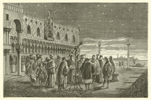 Galileo mostra i satelliti di Giove ai senatori di Venezia (incisione)