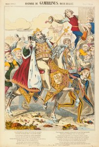 Gambriunus, leggendario re delle Fiandre, foglio illustrato pubblicato da Verlag Haguenthal, Pont-a-Mousson, 1860 da French School