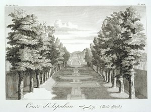 Giardini a Tshehar-Bagh, Isfahan, da Voyages du Chevalier Chardin en Perse, et autres Lieux de l