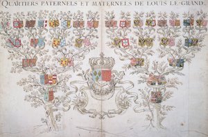 Genealogia di Luigi XIV (1638-1715) che mostra il suo diritto alla corona di Francia, 1643 da French School