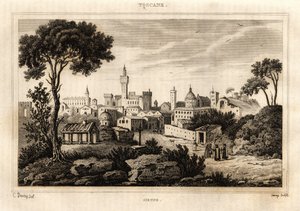 Veduta generale di Siena in Toscana, incisione di C. Deveze in 