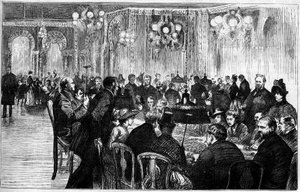 Veduta generale della sala da gioco del casinò di Monte Carlo. Incisione in "Le Monde Illustré"