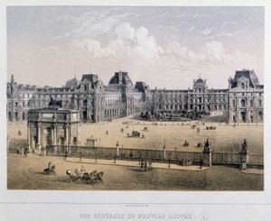 Veduta generale del nuovo Louvre: Arc du Carrousel - Incisione del 19° secolo da French School