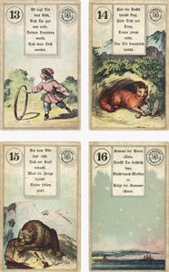 Edizione tedesca del mazzo di cartomanzia francese Lenormand: Il Bambino, La Volpe, L