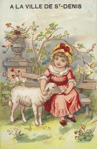 Ragazza che accarezza un agnello da French School