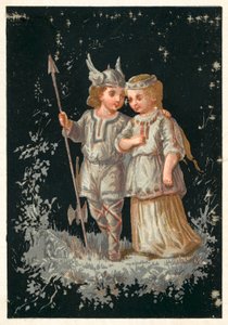 Ragazza e ragazzo in costume norreno o germanico da French School