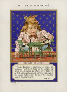 Ragazza che gioca con bambole e mobili in miniatura, Meubles de Jardin da French School