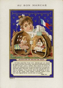 Ragazza che gioca con bambole seduta dentro un guscio di noce, Guerites de bains de mer da French School
