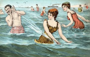 Ragazze che schizzano un uomo nel mare da French School
