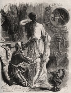 Mitologia greca: il re di Lidia Candaule (o Caudale) mostra la moglie nuda al suo confidente Gyges, nascosto nell