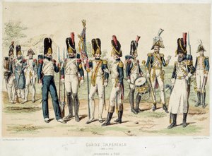Granatieri a piedi della Guardia Imperiale di Napoleone I (tra il 1804 e il 1814). Incisione del XIX secolo. Parigi, Arti Decorative da French School