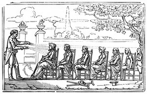 Terapia magnetica di gruppo, illustrazione da Therapeutique Magnetique di Baron du Potet, 1863