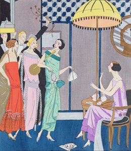 Ospiti che arrivano per la Vigilia di Capodanno, tavola di moda da Art, Gout, Beaute, 1923 da French School