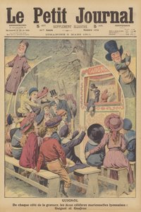 Guignol e Gnafron, famosi burattini francesi di uno spettacolo di Lione (litografia a colori)