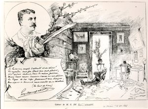 Guy de Maupassant (1850-93) e il suo studio da French School