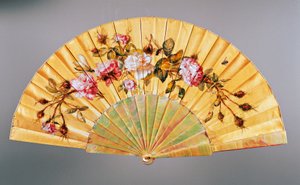 Ventaglio con rose e insetti, seta e madreperla, creato da Felix Alexandre, Parigi, ca 1870