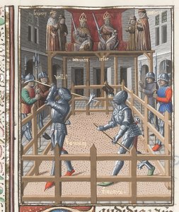 Due cavalieri che combattono con pollaxes, da 