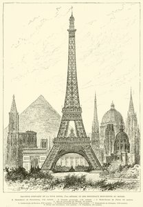 Altezza comparata della Torre Eiffel (300 metri) e dei principali monumenti del mondo (incisione) da French School