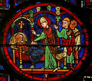 Guarigione di Tetradio, scena dalla Vita di San Martino, Cattedrale di Chartres da French School