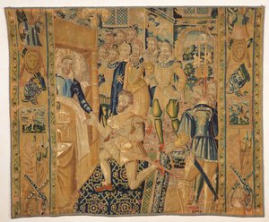 Enrico III (1551-89) de Valois che conferisce le insegne del potere a Enrico III (1553-1610) de Bourbon da French School