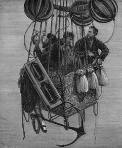 Henri Theodore Sivel (1834-75), Joseph Croce Spinelli e Gerard Tissandier nella gondola del pallone Zenith, 15 aprile 1875 da French School