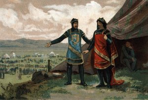 Enrico I, re di Francia (1008-1060) riceve il Duca di Normandia Roberto il Diavolo (anche noto come il Magnifico) e gli fornisce un esercito per riconquistare il suo regno. da French School