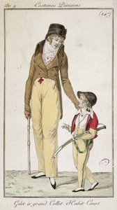 Gilet a collo alto e giacca da mattina corta, da Costumes Parisiens, 1801 da French School