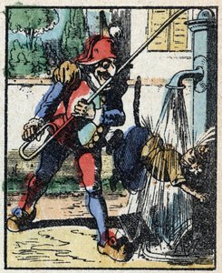 Storia del dottor Pulcinella. Incisione su legno di Imagerie Pellerin - Epinal, fine XIX secolo da French School