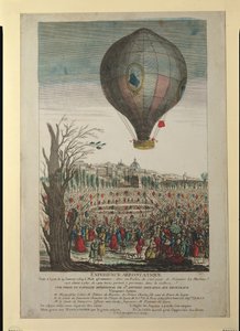 Esperimento con mongolfiera dei fratelli Montgolfier e François Pilâtre de Rozier (1754-85) a Lione, 19 gennaio 1784 da French School