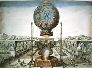 Mongolfiera nel giardino di Jean Baptiste Reveillon a Versailles da French School