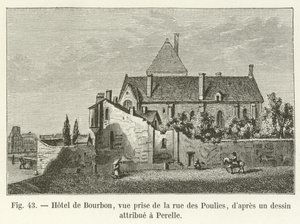 Hotel di Borbone, vista dalla rue des Poulies, secondo un disegno attribuito a Perelle da French School