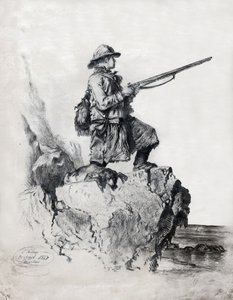 Cacciatore con il suo cane (disegno) da French School