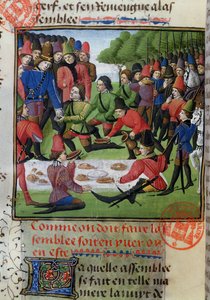 Pranzo di caccia, dal Livre de la Chasse di Gaston Phebus de Foix (1331-91) da French School