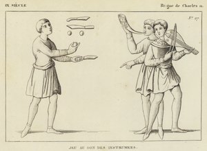 IX secolo, regno di Carlo II, gioco al suono degli strumenti (incisione) da French School
