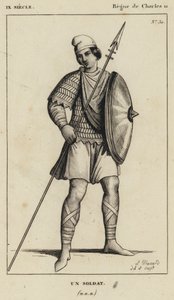 IX secolo, regno di Carlo II, un soldato (incisione) da French School